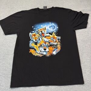 Hot Eagle Shirt Men XXL Black Vintage Wolf Moon Howling Graphic Print Nature